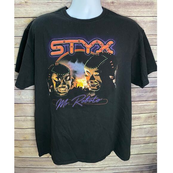 STYX Mr. Roboto Band T-Shirt Size XL Double-Sided Y2K Graphic Tee Domo Arigato - Picture 1 of 10
